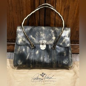 Patricia Nash Metallic Nights Black/Gold Leather Vienna Satchel Handbag